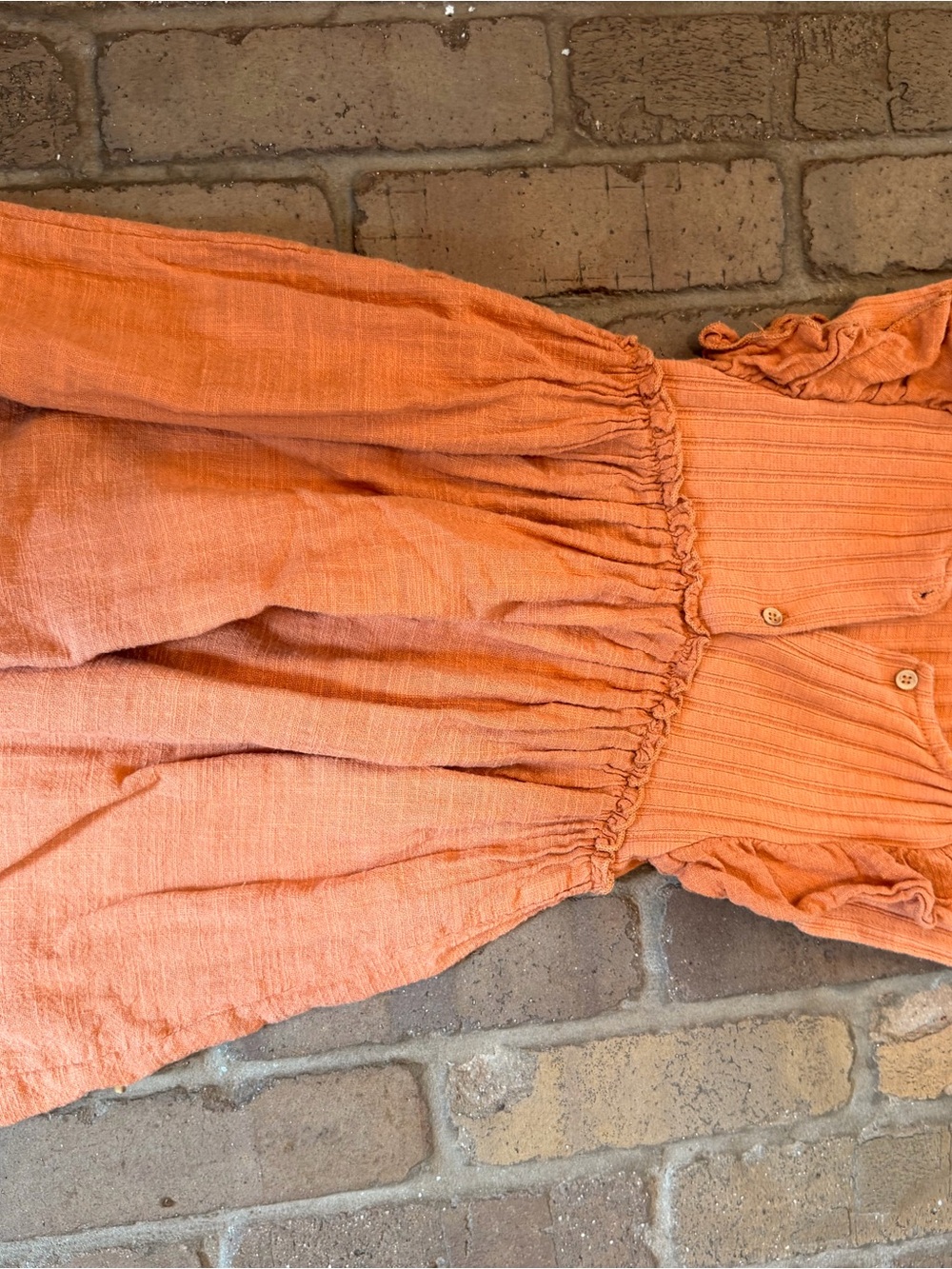 Zara Peach Ribbed Button-Front Linen-Blend Dress